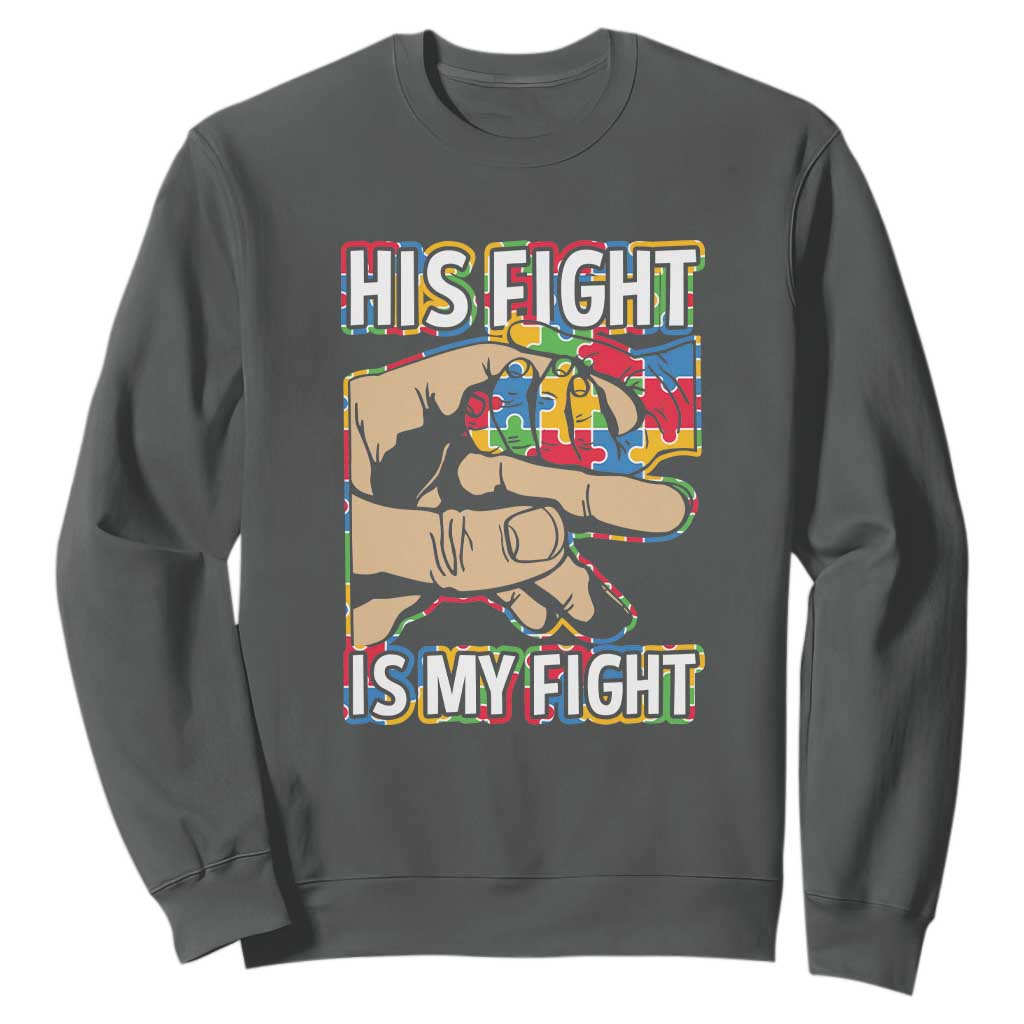 Autism Support Sweatshirt His Fight is My Fight Jigsaw Puzzle Little Hand Holding TS01 Dark Heather Printyourwear