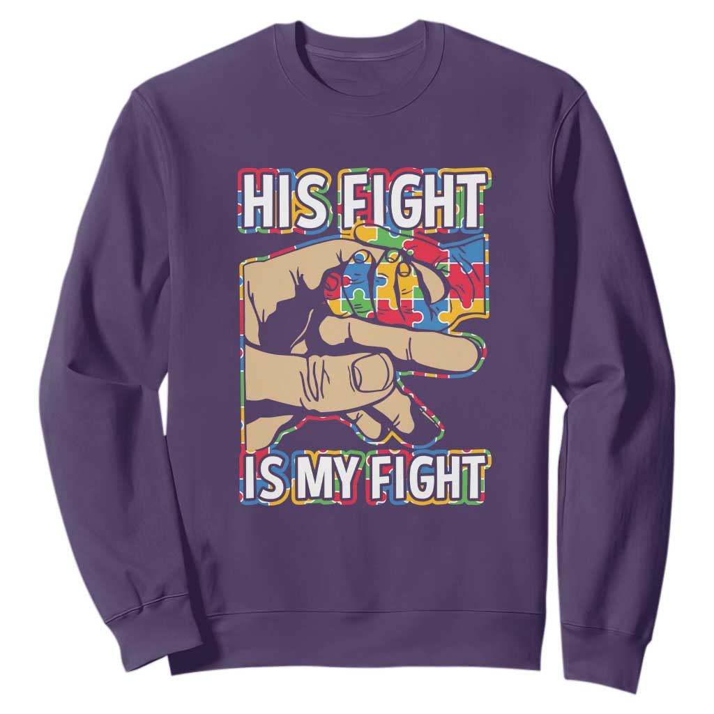Autism Support Sweatshirt His Fight is My Fight Jigsaw Puzzle Little Hand Holding TS01 Purple Printyourwear