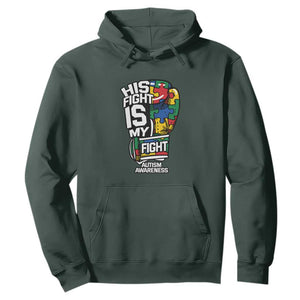 Autism Awareness Hoodie His Fight is My Fight Jigsaw Puzzle Boxing Glove TS01 Dark Forest Green Printyourwear