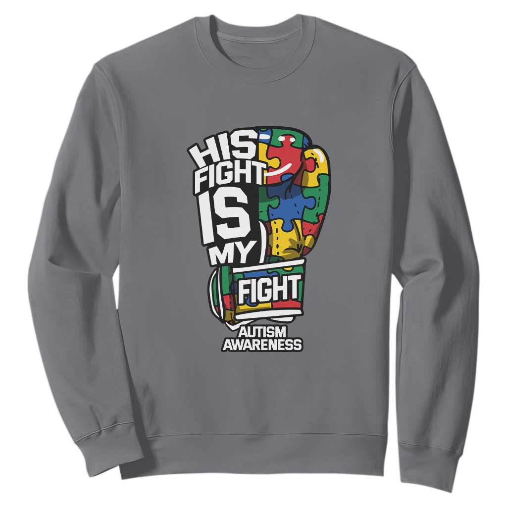 Autism Awareness Sweatshirt His Fight is My Fight Jigsaw Puzzle Boxing Glove TS01 Charcoal Printyourwear