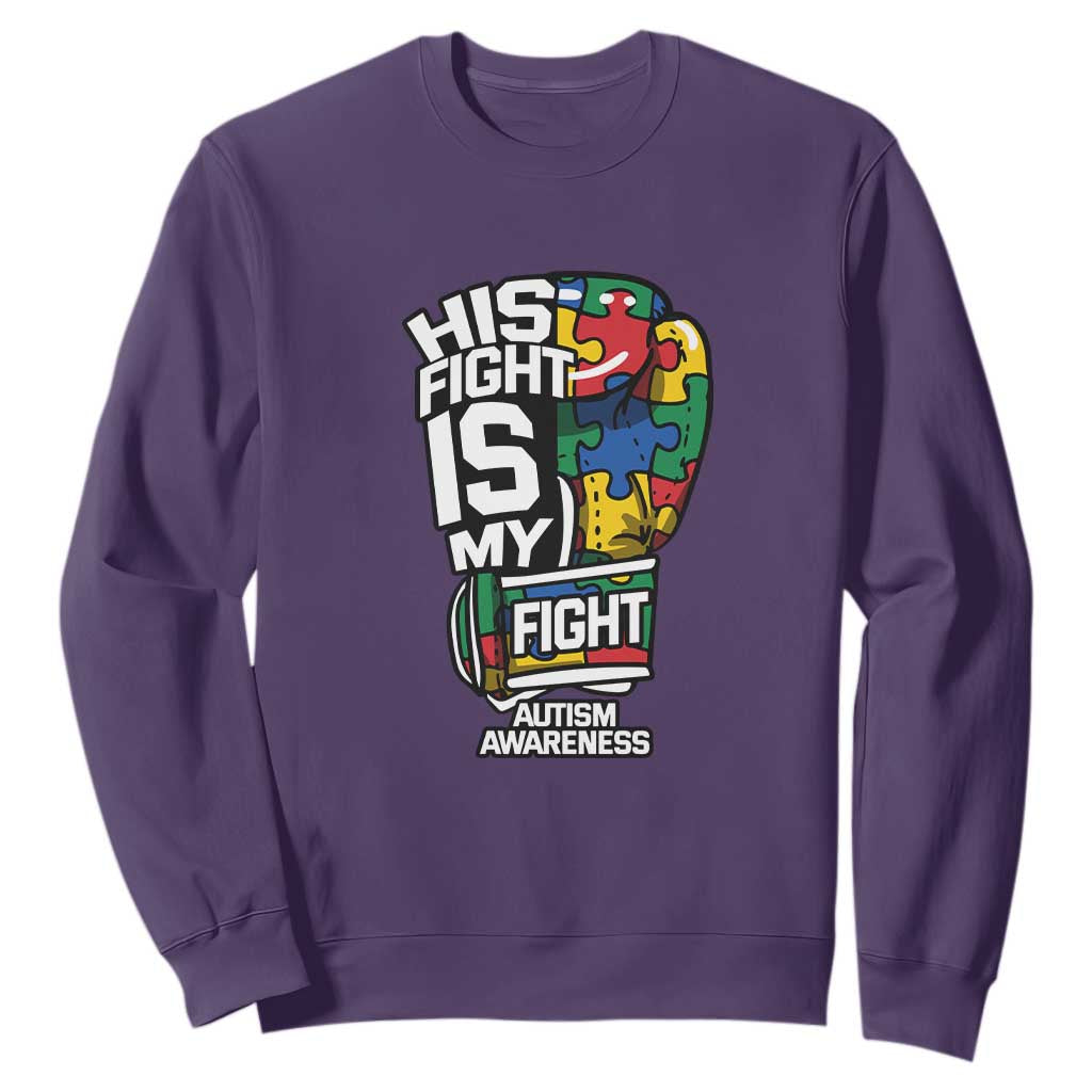 Autism Awareness Sweatshirt His Fight is My Fight Jigsaw Puzzle Boxing Glove TS01 Purple Printyourwear