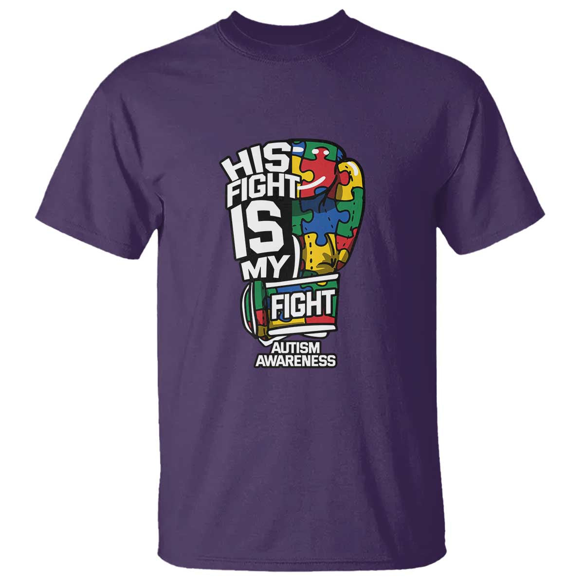 Autism Awareness T Shirt His Fight is My Fight Jigsaw Puzzle Boxing Glove TS01 Purple Printyourwear