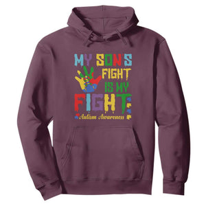Autism Parents Hoodie My Son Fight Is My Fight Family Support Puzzle Ribbon TS01 Maroon Printyourwear