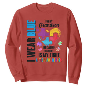 Autism Grandparents Sweatshirt I Wear Blue For My Grandson Because His Fight is My Fight TS01 Red Printyourwear