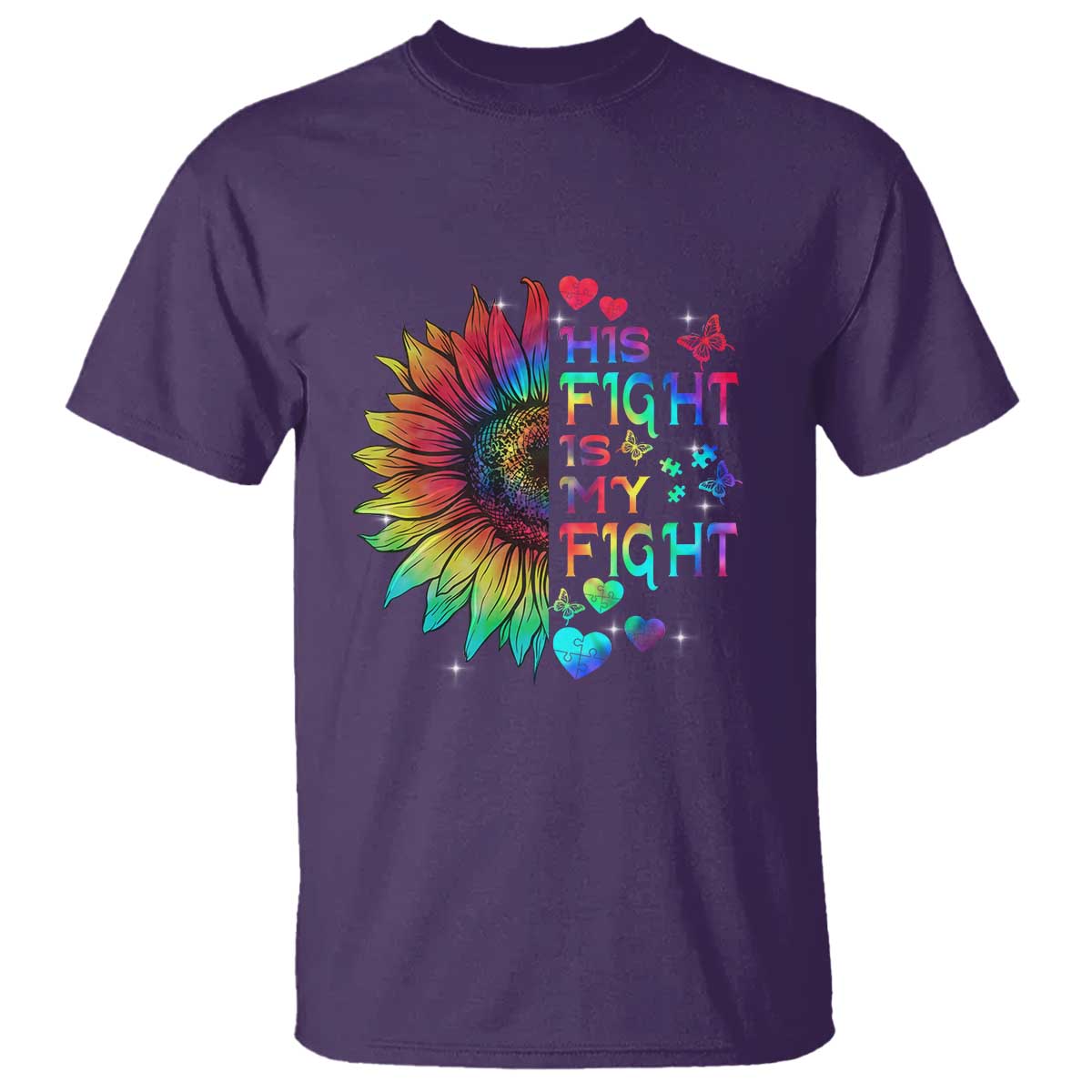 Sunflower Autism T Shirt His Fight is My Fight Rainbow TS01 Purple Printyourwear