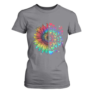 Sunflower Autism T Shirt For Women His Fight is My Fight Rainbow TS01 Charcoal Printyourwear