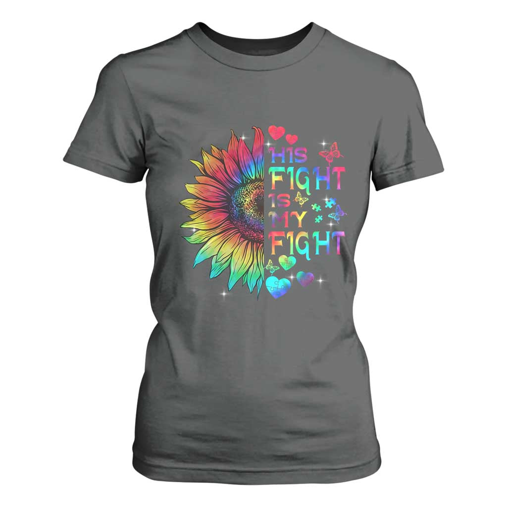 Sunflower Autism T Shirt For Women His Fight is My Fight Rainbow TS01 Dark Heather Printyourwear