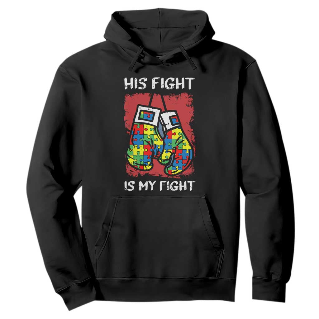 Autism Support Hoodie His Fight is My Fight Jigsaw Puzzle Boxing Gloves TS01 Black Printyourwear