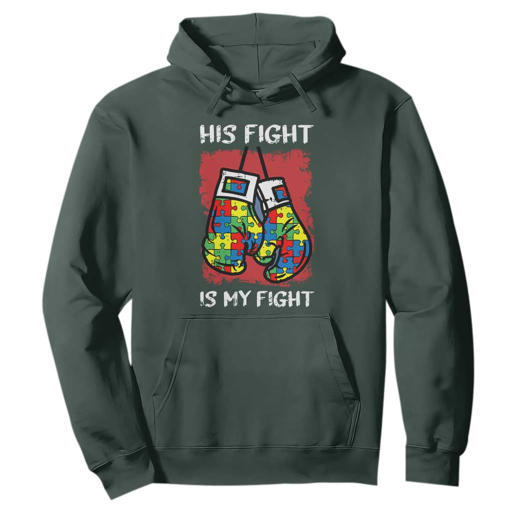 Autism Support Hoodie His Fight is My Fight Jigsaw Puzzle Boxing Gloves TS01 Dark Forest Green Printyourwear