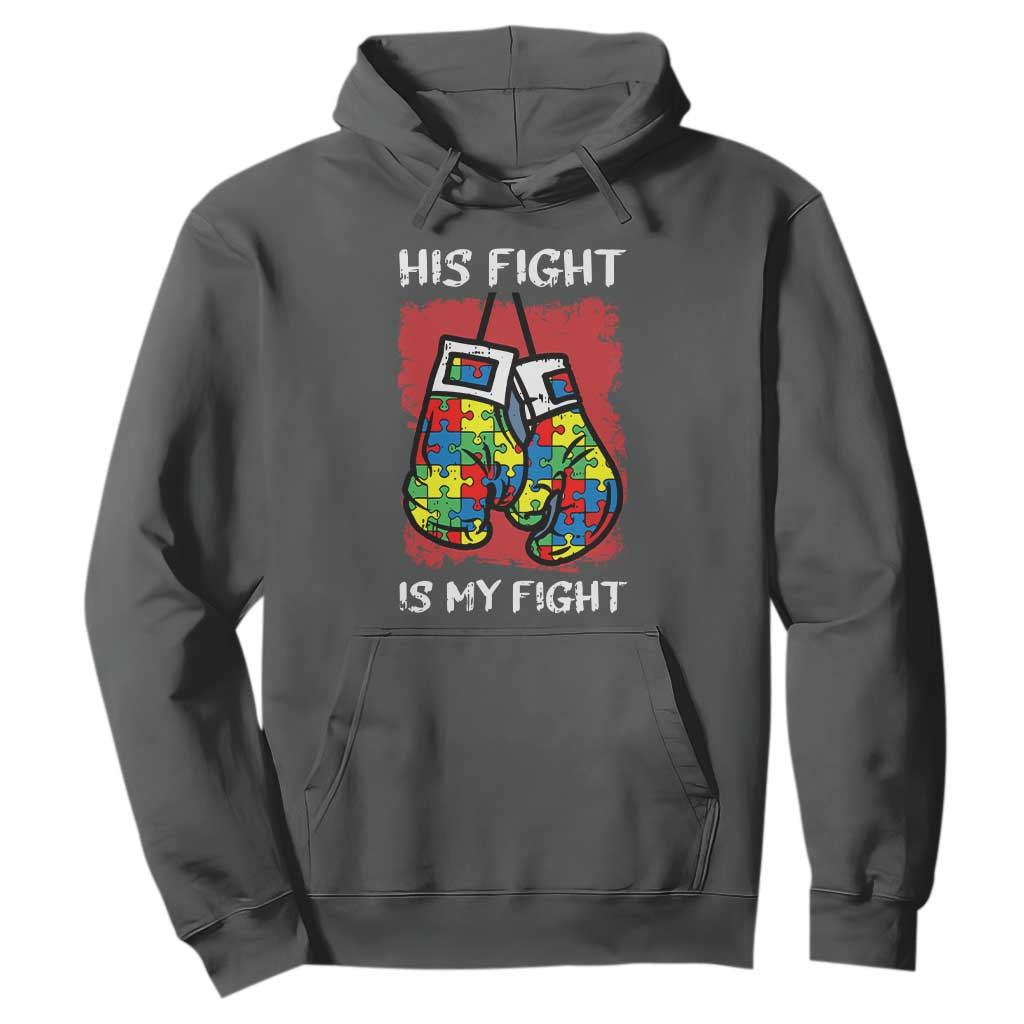 Autism Support Hoodie His Fight is My Fight Jigsaw Puzzle Boxing Gloves TS01 Dark Heather Printyourwear