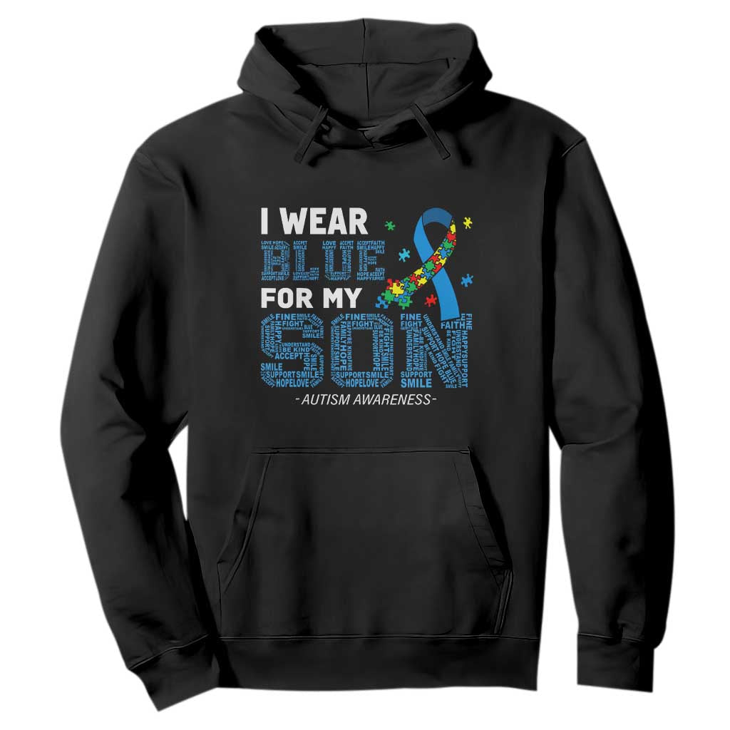 Autism Parents Hoodie I Wear Blue For My Son Family Support Puzzle Blue Ribbon TS01 Black Printyourwear