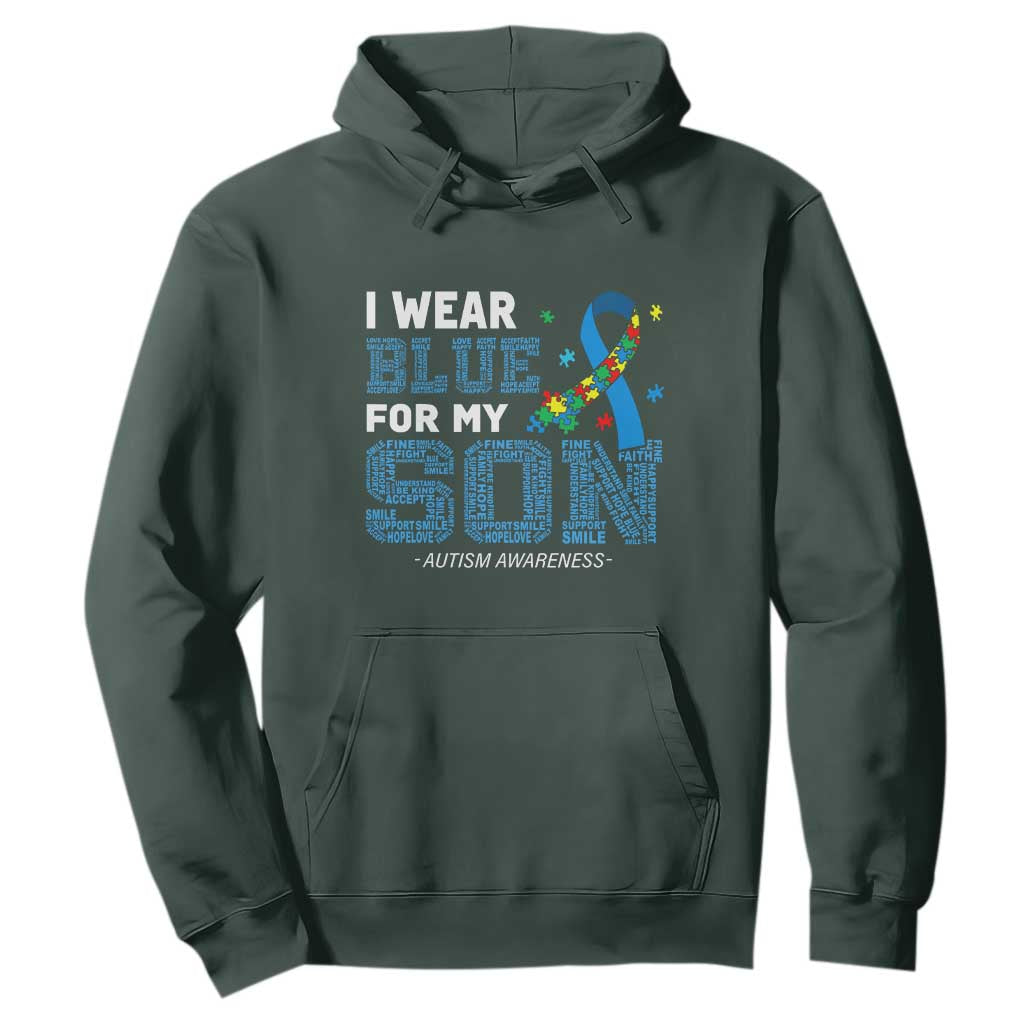 Autism Parents Hoodie I Wear Blue For My Son Family Support Puzzle Blue Ribbon TS01 Dark Forest Green Printyourwear