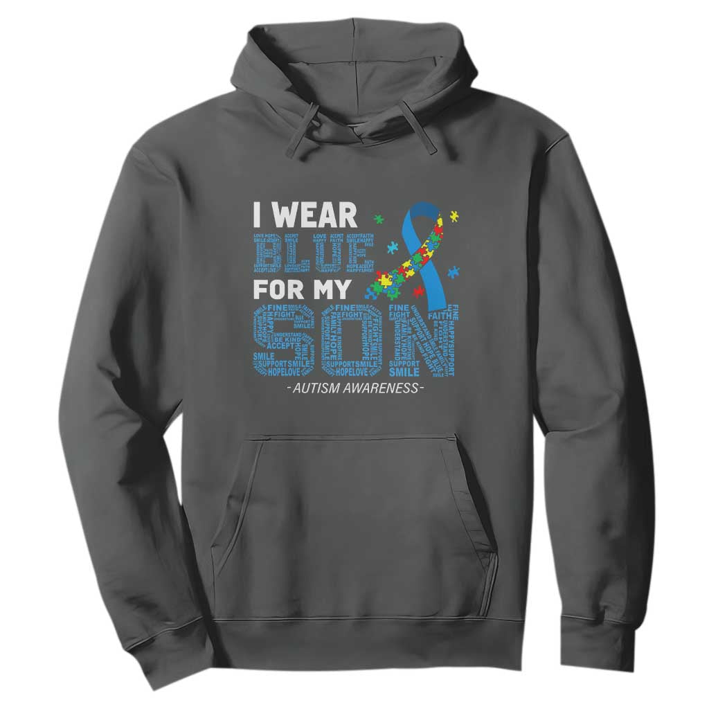 Autism Parents Hoodie I Wear Blue For My Son Family Support Puzzle Blue Ribbon TS01 Dark Heather Printyourwear