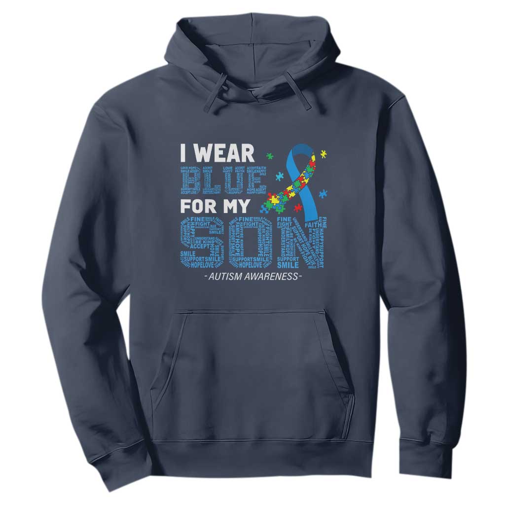 Autism Parents Hoodie I Wear Blue For My Son Family Support Puzzle Blue Ribbon TS01 Navy Printyourwear