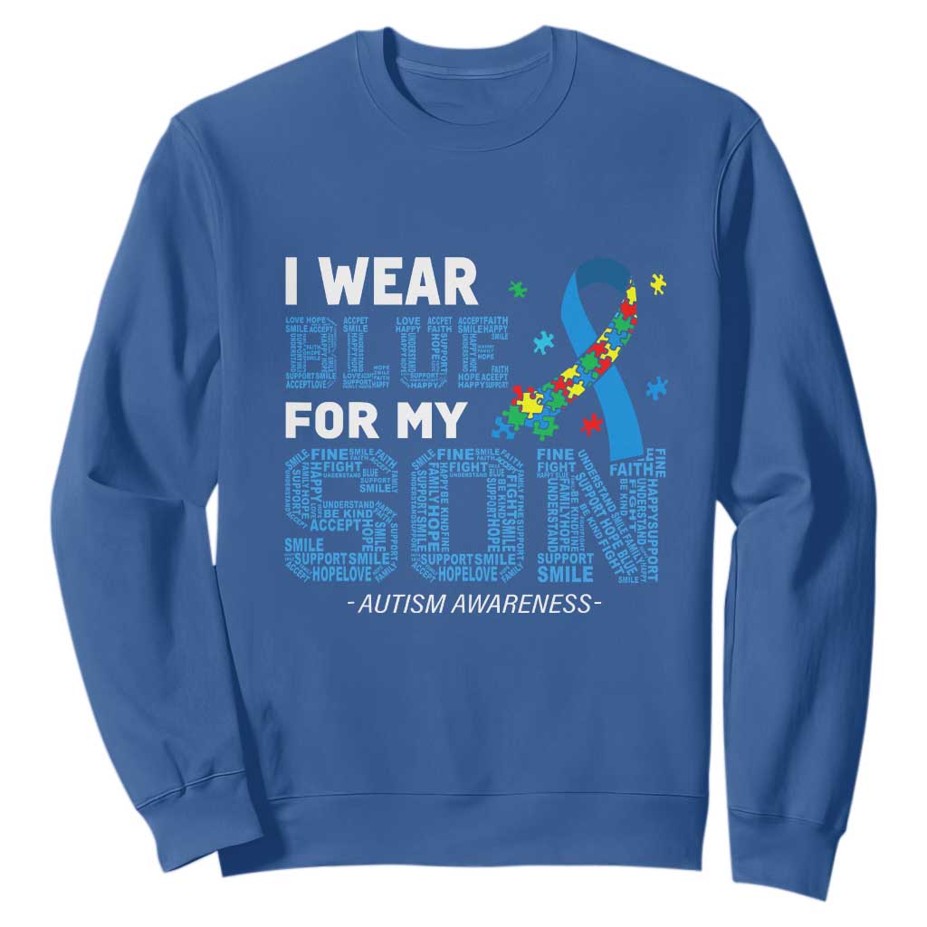 Autism Parents Sweatshirt I Wear Blue For My Son Family Support Puzzle Blue Ribbon TS01 Royal Blue Printyourwear