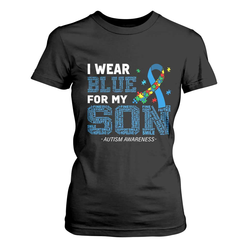 Autism Parents T Shirt For Women I Wear Blue For My Son Family Support Puzzle Blue Ribbon TS01 Black Printyourwear