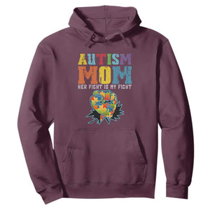 Autism Mom Hoodie Her Fight is My Fight Puzzle Raised Fist TS01 Maroon Printyourwear