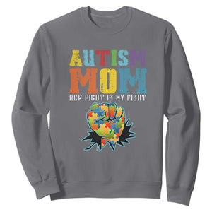 Autism Mom Sweatshirt Her Fight is My Fight Puzzle Raised Fist TS01 Charcoal Printyourwear