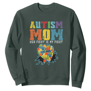 Autism Mom Sweatshirt Her Fight is My Fight Puzzle Raised Fist TS01 Dark Forest Green Printyourwear