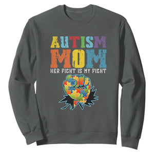 Autism Mom Sweatshirt Her Fight is My Fight Puzzle Raised Fist TS01 Dark Heather Printyourwear