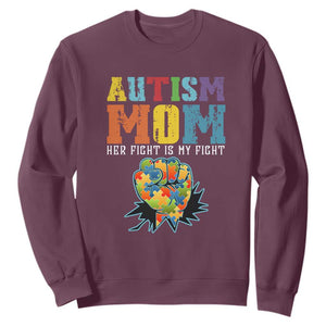 Autism Mom Sweatshirt Her Fight is My Fight Puzzle Raised Fist TS01 Maroon Printyourwear