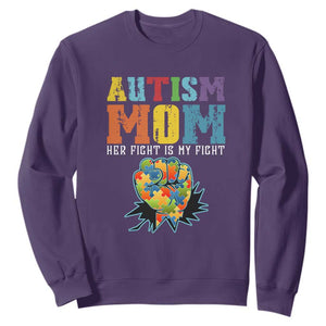 Autism Mom Sweatshirt Her Fight is My Fight Puzzle Raised Fist TS01 Purple Printyourwear