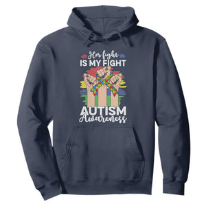 Autism Support Hoodie Her Fight is My Fight Together Puzzle Ribbon Raised Fists TS01 Navy Printyourwear