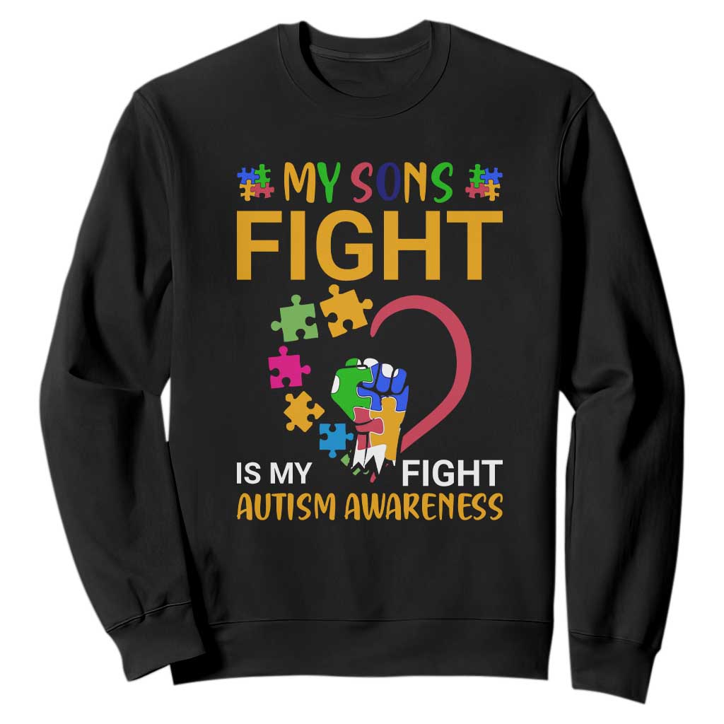 Autism Parents Sweatshirt My Son Fight is My Fight Jigsaw Puzzle TS01 Black Printyourwear