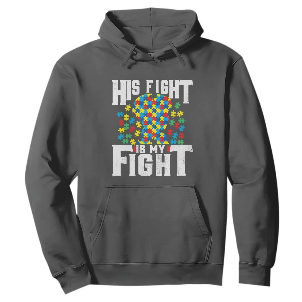 Autism Support Hoodie His Fight is My Fight Jig Saw Puzzle Boy TS01 Dark Heather Printyourwear