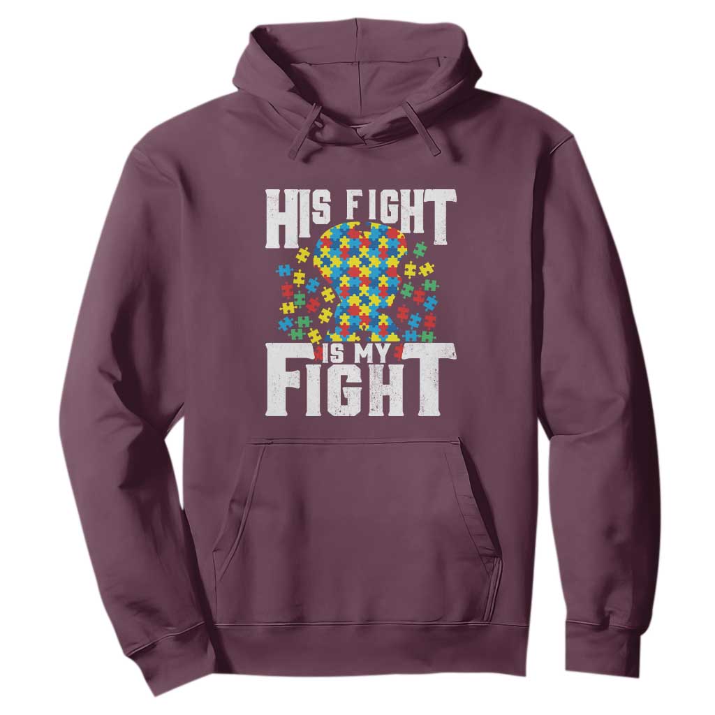 Autism Support Hoodie His Fight is My Fight Jig Saw Puzzle Boy TS01 Maroon Printyourwear
