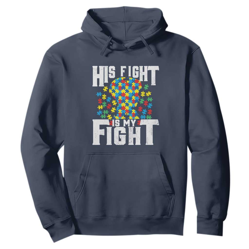 Autism Support Hoodie His Fight is My Fight Jig Saw Puzzle Boy TS01 Navy Printyourwear