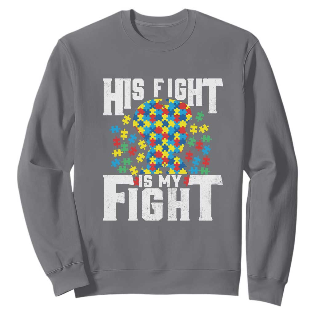Autism Support Sweatshirt His Fight is My Fight Jig Saw Puzzle Boy TS01 Charcoal Printyourwear