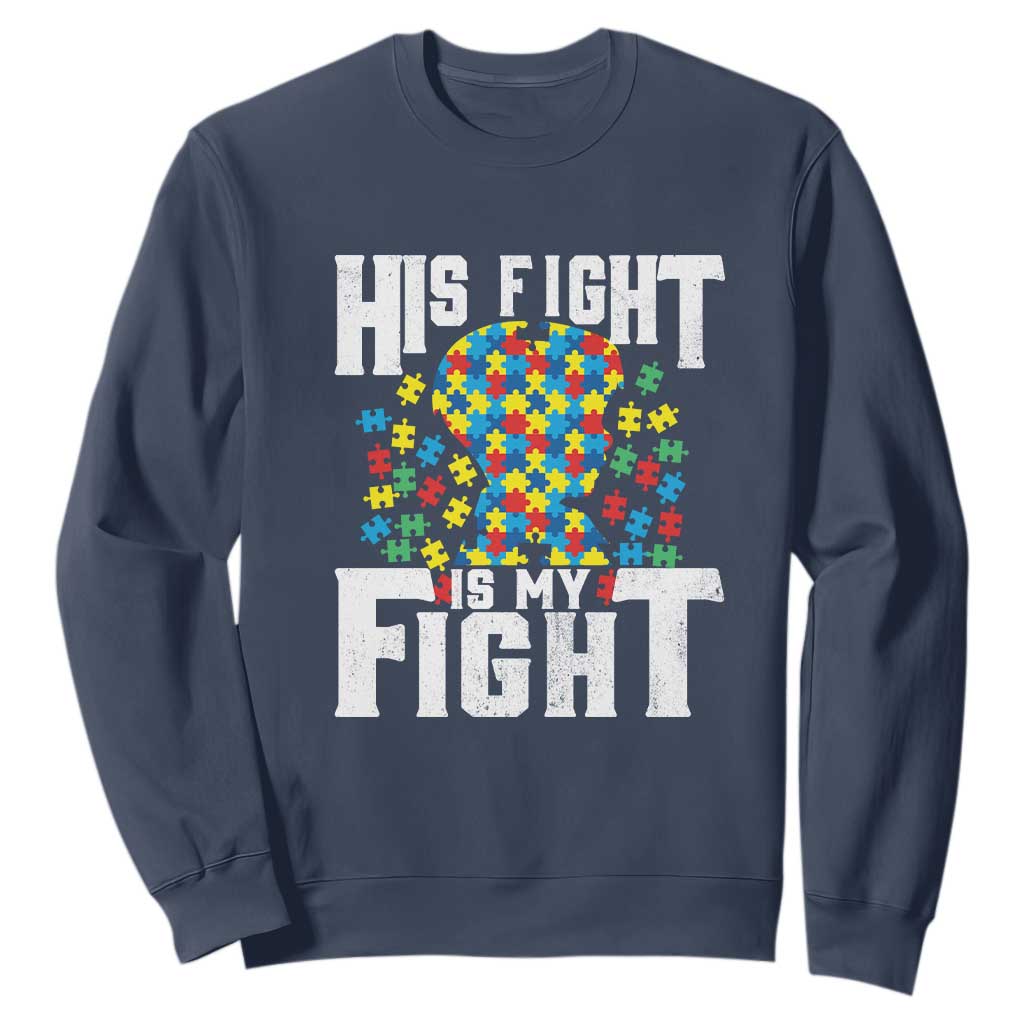 Autism Support Sweatshirt His Fight is My Fight Jig Saw Puzzle Boy TS01 Navy Printyourwear