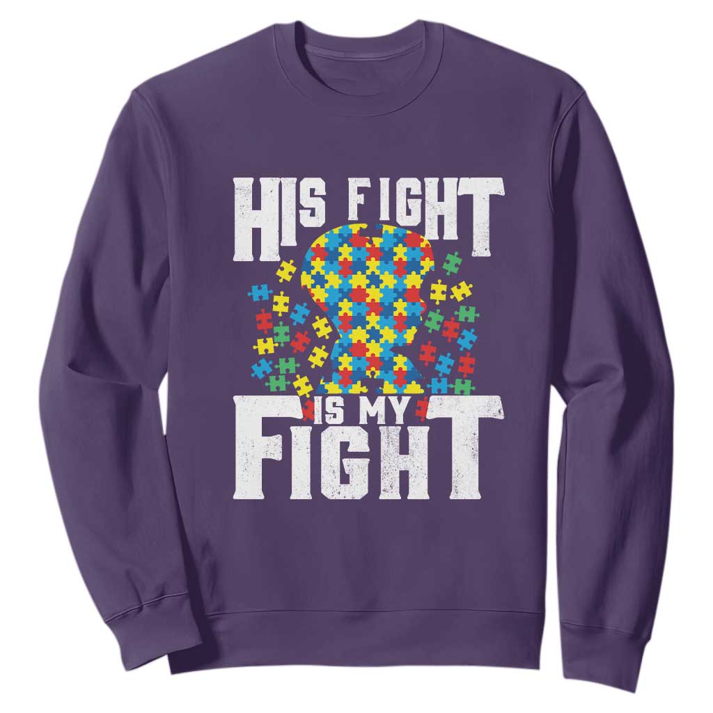 Autism Support Sweatshirt His Fight is My Fight Jig Saw Puzzle Boy TS01 Purple Printyourwear