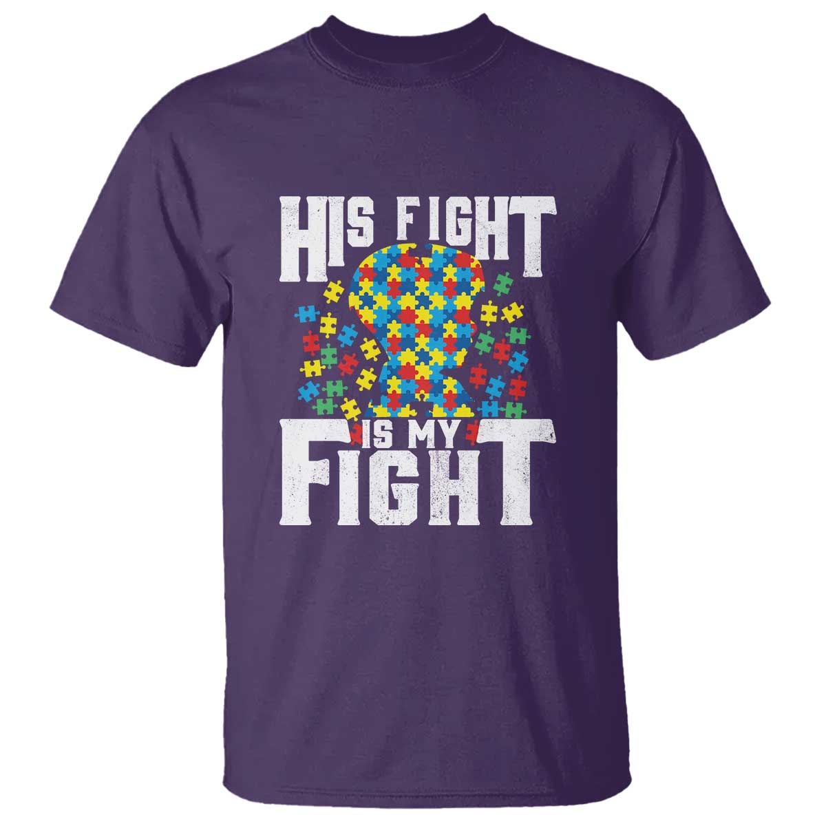 Autism Support T Shirt His Fight is My Fight Jig Saw Puzzle Boy TS01 Purple Printyourwear