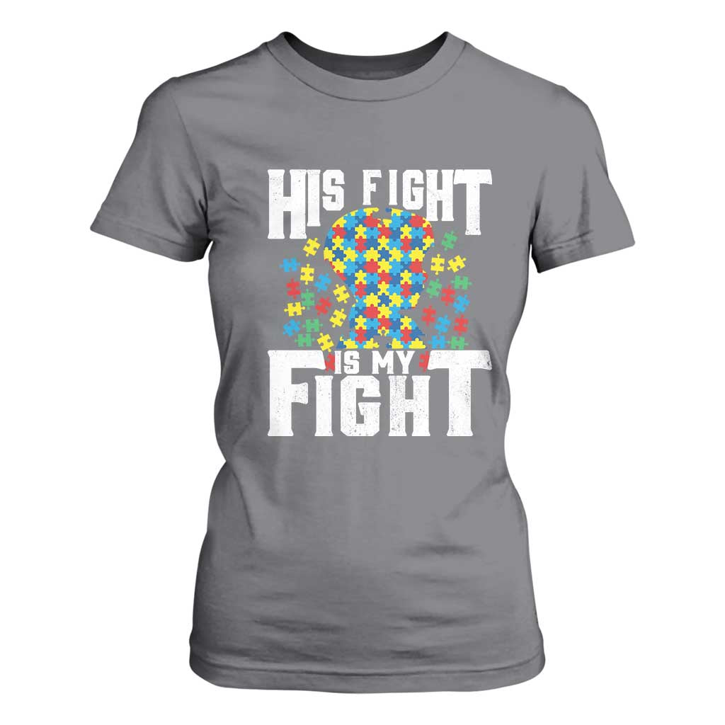Autism Support T Shirt For Women His Fight is My Fight Jig Saw Puzzle Boy TS01 Charcoal Printyourwear