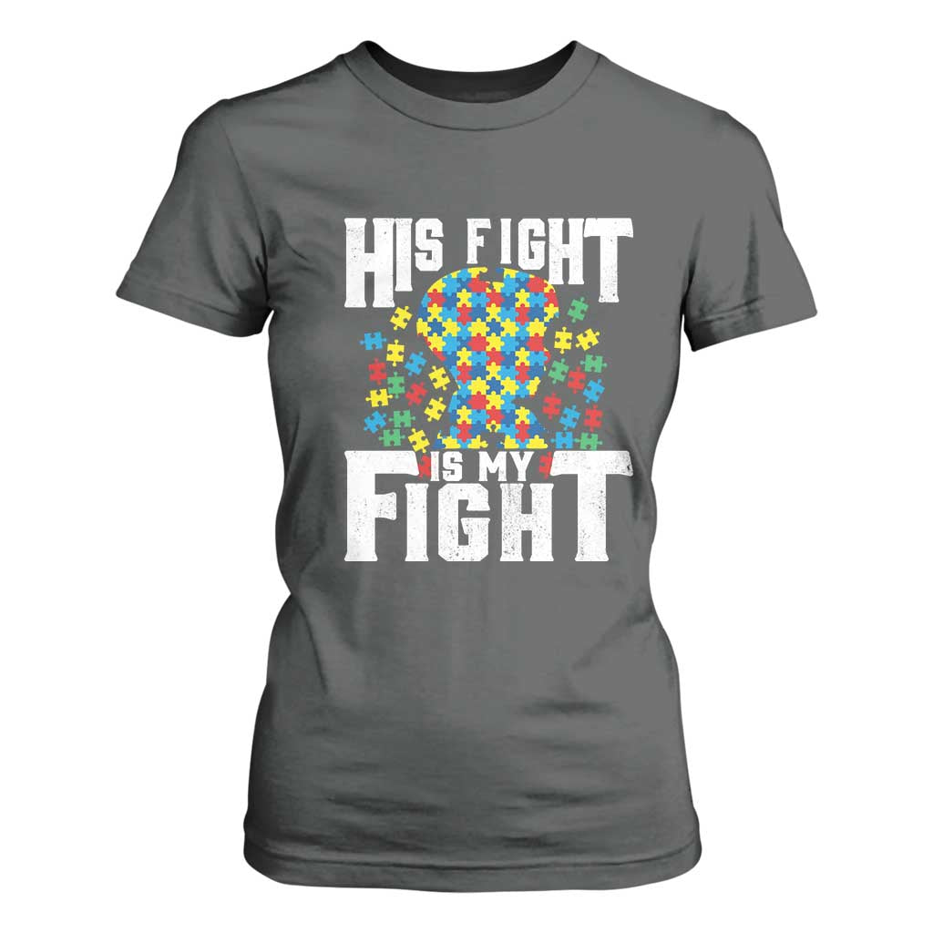 Autism Support T Shirt For Women His Fight is My Fight Jig Saw Puzzle Boy TS01 Dark Heather Printyourwear