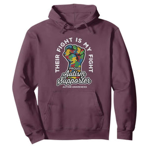 Proud Autism Supporter Hoodie Their Fight is My Fight Raised Fist Fighters TS01 Maroon Printyourwear