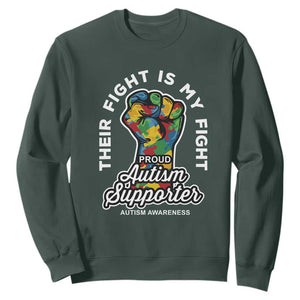 Proud Autism Supporter Sweatshirt Their Fight is My Fight Raised Fist Fighters TS01 Dark Forest Green Printyourwear