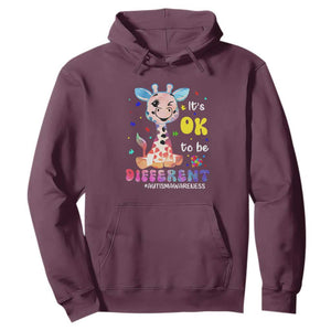 Cute Giraffe Autism Hoodie It's Ok To Be Different TS01 Maroon Printyourwear