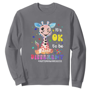 Cute Giraffe Autism Sweatshirt It's Ok To Be Different TS01 Charcoal Printyourwear