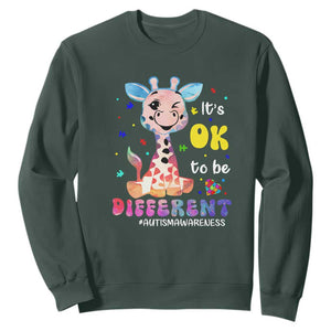 Cute Giraffe Autism Sweatshirt It's Ok To Be Different TS01 Dark Forest Green Printyourwear