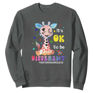 Cute Giraffe Autism Sweatshirt It's Ok To Be Different TS01 Dark Heather Printyourwear