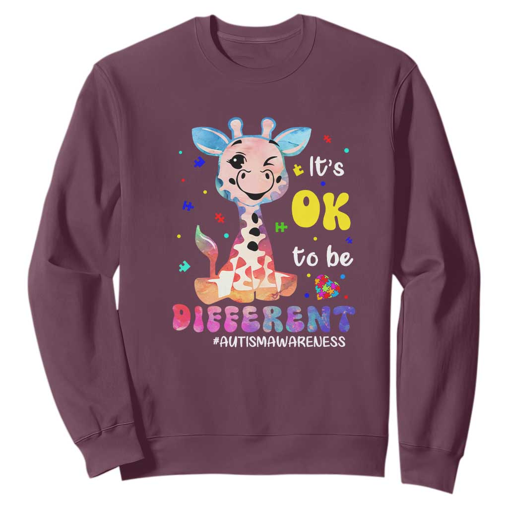 Cute Giraffe Autism Sweatshirt It's Ok To Be Different TS01 Maroon Printyourwear