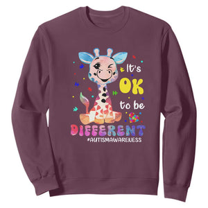 Cute Giraffe Autism Sweatshirt It's Ok To Be Different TS01 Maroon Printyourwear