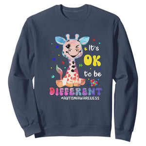 Cute Giraffe Autism Sweatshirt It's Ok To Be Different TS01 Navy Printyourwear