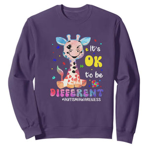 Cute Giraffe Autism Sweatshirt It's Ok To Be Different TS01 Purple Printyourwear