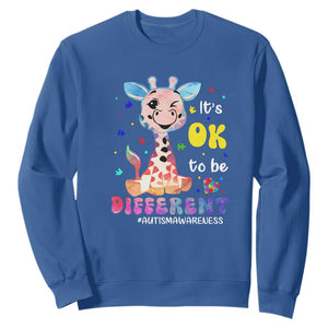 Cute Giraffe Autism Sweatshirt It's Ok To Be Different TS01 Royal Blue Printyourwear