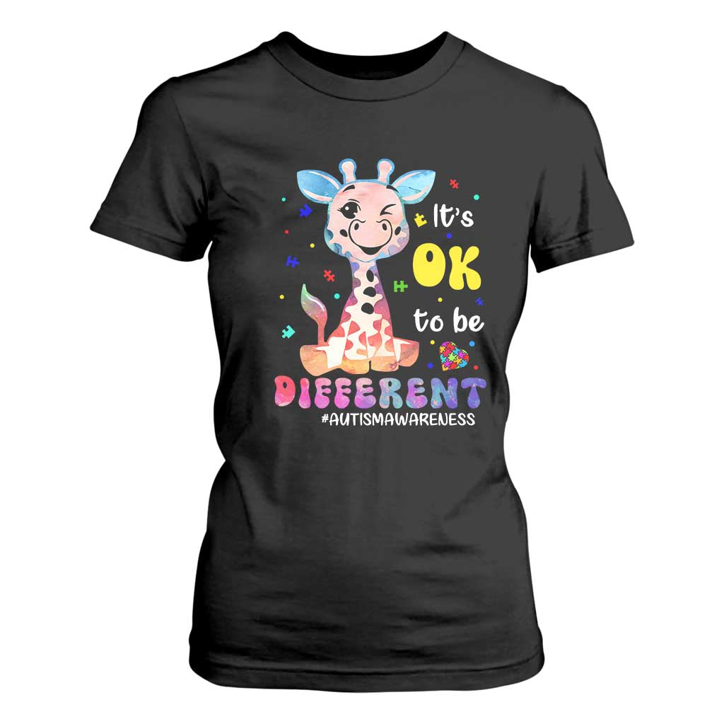 Cute Giraffe Autism T Shirt For Women It's Ok To Be Different TS01 Black Printyourwear