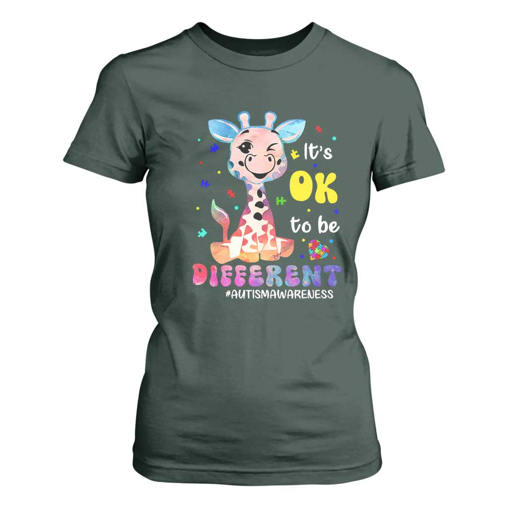 Cute Giraffe Autism T Shirt For Women It's Ok To Be Different TS01 Dark Forest Green Printyourwear